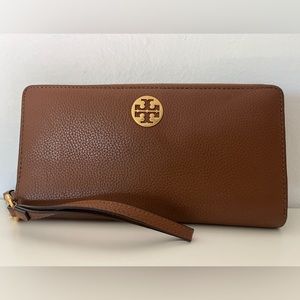 Large Tory Burch Zip-Around Leather Wallet & Wristlet